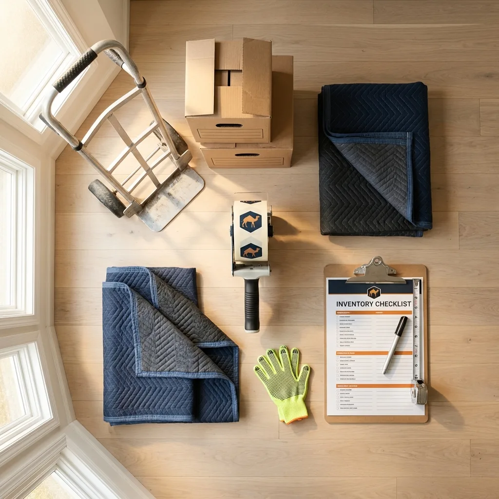 Professional moving supplies and packing materials layout for Navajo residential relocations